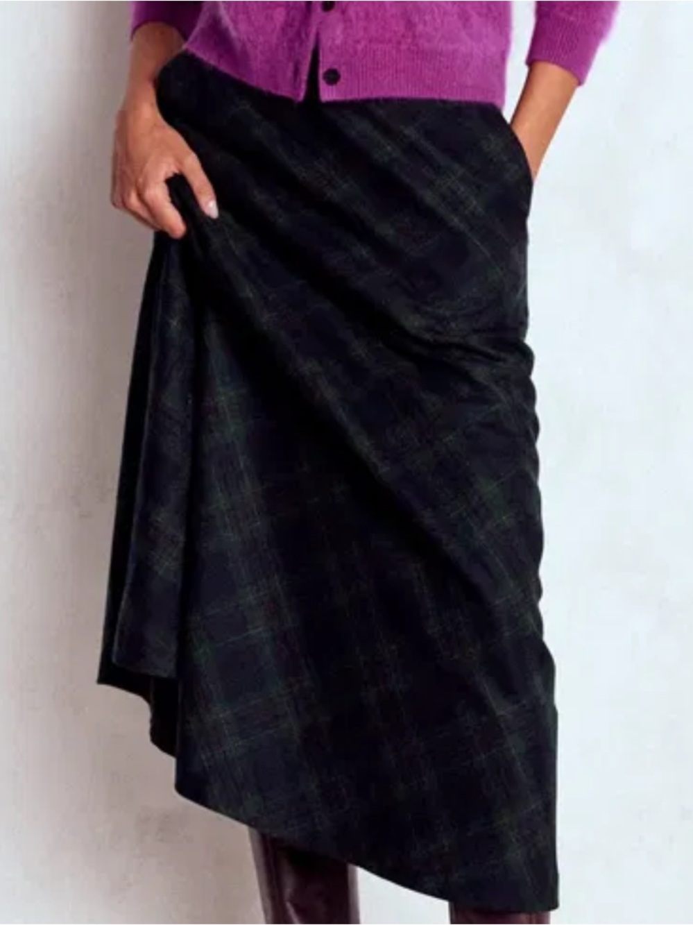 Boden Hayley Wool Blend Slip Skirt -Navy And Green Check - Picture 3 of 10